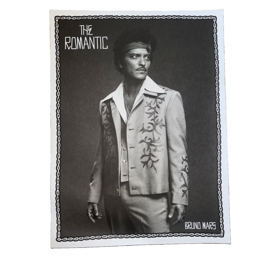 Bruno Mars The Romantic Poster Black and White Music Wall Art 18x24